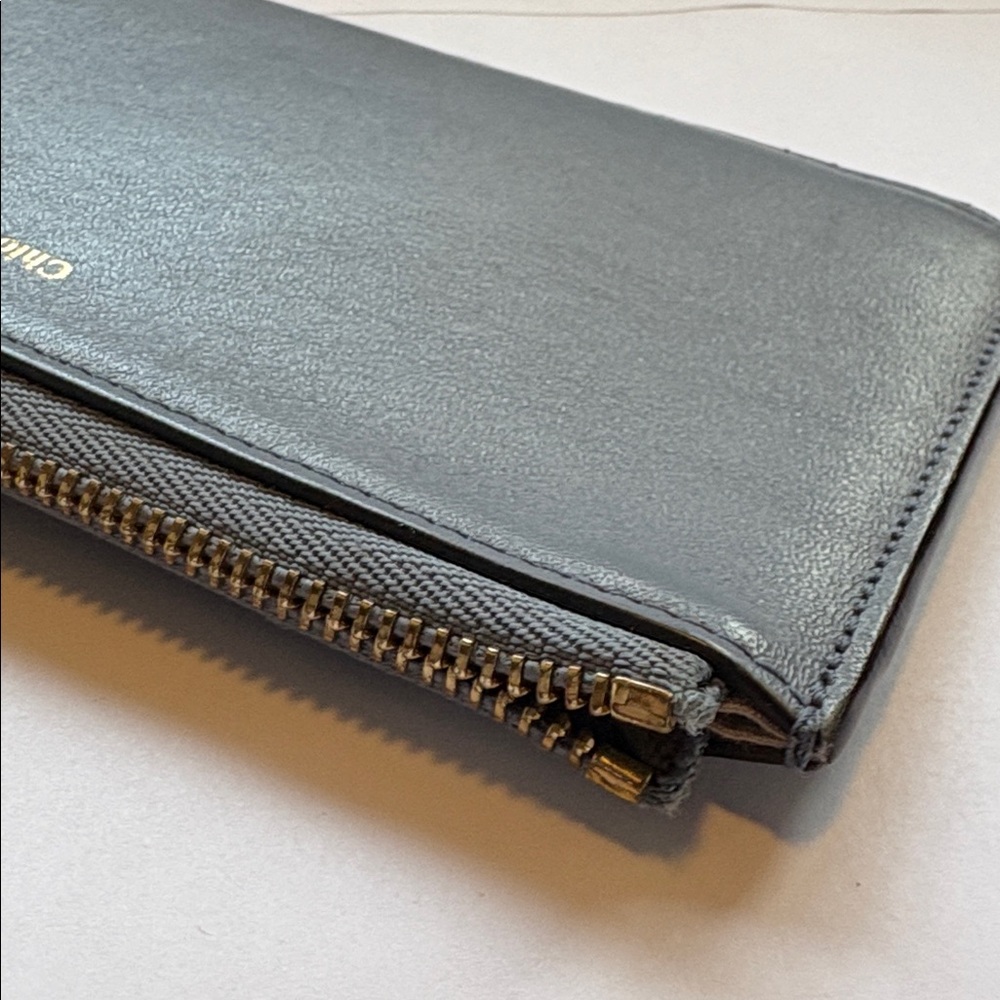 Chloe Alphabet Wallet Card Holder smooth blue gray leather gold hardware C charm - Picture 9 of 14